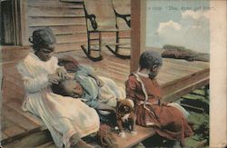 Black Children on Porch: "Sho, Done Got Him" Postcard