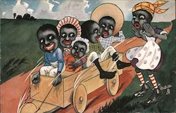 Black Children Riding in Cart Black Americana Postcard Postcard Postcard