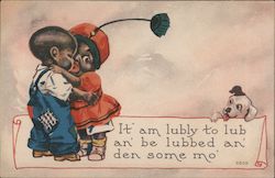 Little Black Kids Embracing I Lub You Postcard