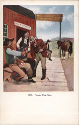 Men Engaged in Revelry Outside a Frontier Post Office Postcard