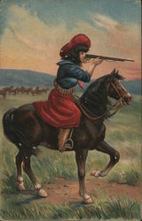 Native American on Horse with Rifle Postcard