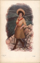 Woman holding pickaxe Women Postcard Postcard Postcard