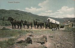 Team of Horses Pulls Wagons Through American Frontier Postcard