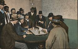 Men Gathered Around Table Gambling Postcard