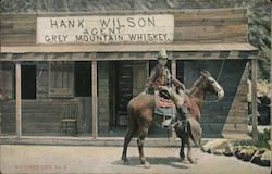 Cowboy on horse outside of Hank Wilson Grey Mountain Whiskey shop Cowboy Western Postcard Postcard Postcard