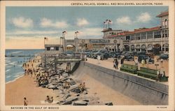 Bathing in the GUlf of Mexico, Crystal Palace, Seawall and Boulevard Postcard