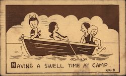 Girls Rowing a Boat - Having a Swell Time at Camp Girl Scouts Postcard Postcard Postcard