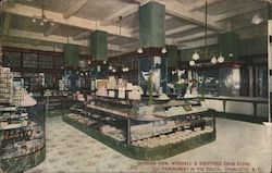 Interior View, Woodall & Sheppard Drug Store, Handsomest in the South Charlotte, NC Postcard Postcard Postcard