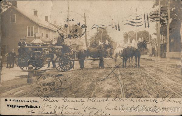 Horse Pulled Fire Engine Wappingers Falls, NY Postcard