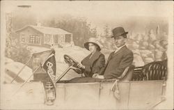 Sideshow Portait of Couple in Car Cars Postcard Postcard Postcard