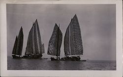 Southeast Asian Boats on Water Chinese Junks Postcard