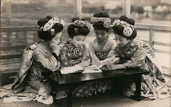 Japanese Girls Reading Asian Postcard Postcard Postcard