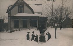 Family In Front of Home in Snow South Bend, IN Postcard Postcard Postcard