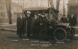 Ready for a Morning Ride - Billy Sunday on Crutches, Old Car Postcard