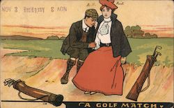 Golfing Couple: A Golf Match Postcard