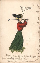 Woman Swinging a Golf Club Women Postcard Postcard Postcard