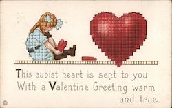 This Cubist Heart is sent to you with a Valentine Greeting Warm and True Hearts Postcard Postcard Postcard