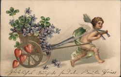 An Angel Pulling a Cart of Flowers Postcard