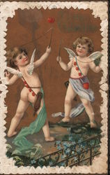 Two Angels Playing with Hearts Postcard