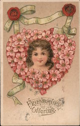 Friendships Offering - A Girl in a Wreath of Flowers Postcard