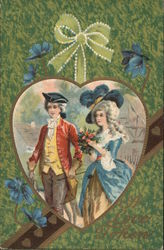 Colonial Couple in Heart Frame Couples Postcard Postcard Postcard