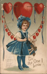 To The One I Love - A Young Girl Holding Hearts Postcard Postcard Postcard