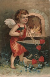 A Gift of Love - Cupid Making Hearts Postcard Postcard Postcard