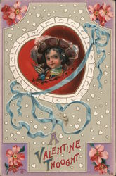 A Valentine Thought - A child in a red Heart Postcard