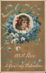 With Love to Greet my Valentine - A Young Girl with a Bow in her Hair Postcard