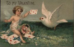 To My Valentine - Cupid Handing a Card to a Dove Postcard