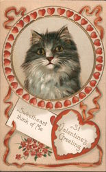 St. Valentine's Greeting - A Cat in a Frame of Hearts Postcard