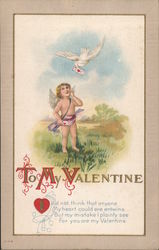 To My Valentine - Cupid with a White Dove Carrying a Letter Postcard Postcard Postcard