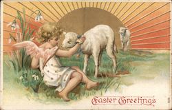 Easter Greetings With Lambs Postcard Postcard Postcard