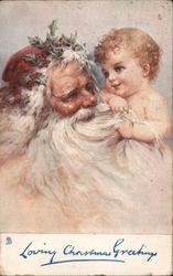 Christmas Greetings - Santa with Infant Santa Claus Postcard Postcard Postcard