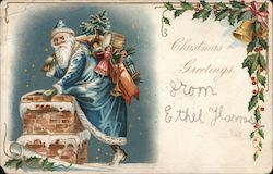 Christmas Greetings, Santa in Blue Robe Santa Claus Postcard Postcard Postcard