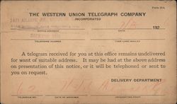 Notification of telegraph undelivered Postcard