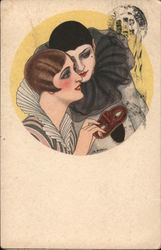 Pierrot & Woman (Italian) Women Postcard Postcard Postcard