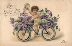 My Valentine Cupid on Bicycle Postcard