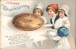 A Happy Thanksgiving - Four Young Children Around a Pie Postcard