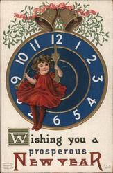 Little Girl In Red Dress Sits In Clock Face Postcard