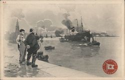 Two Men Watching Boats Postcard