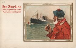 Red Star Line Antwerpen - New York Antwerpen- Boston - A Man Watching a Boat Postcard Postcard Postcard