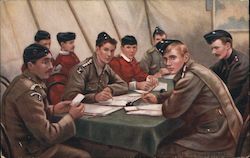 Soldiers Sitting Around a Table Writing Letters Men Postcard Postcard Postcard