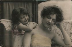 Woman and Girl/Cherub Cupid Postcard Postcard Postcard