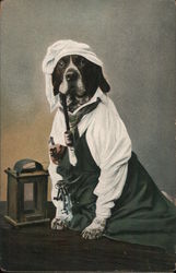 A Dog Wearing a Dress and Smoking a Pipe Postcard