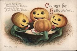 Courage for Halloween - 4 Jack O'Lanterns Playing Poker Postcard