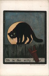 Black Cat On Fence With Full Moon In Background Halloween Postcard Postcard Postcard