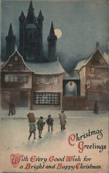 Christmas Greetings - With Every Good Wish for a Bright and Happy Christmas Postcard