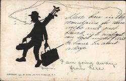 A Man Carrying Golf Clubs and a Suitcase Postcard