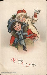 A Happy New Year - 2 Girls Hugging Each Other Beautiful Ladies Postcard Postcard Postcard